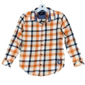 Buffalo David Bitton Plaid Flannel Button Down Shirt Orange Blue Checked M Boys‎